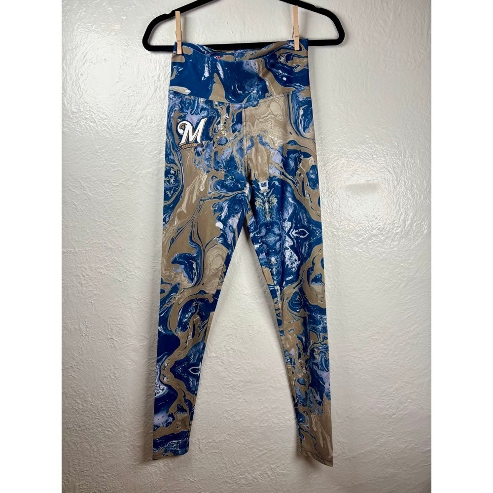 MLB‎ Milwaukee Brewers Marble Swirl Leggings Sz M Baseball Athleisure Comfy Gym